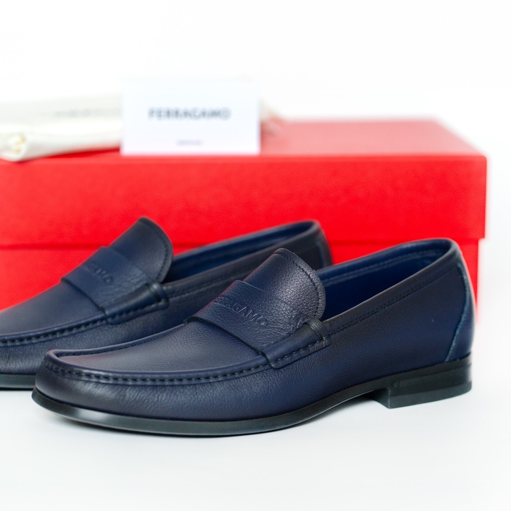 Men's Salvatore Ferragamo Dupont Leather Loafer Shoes Midnight Blue 7